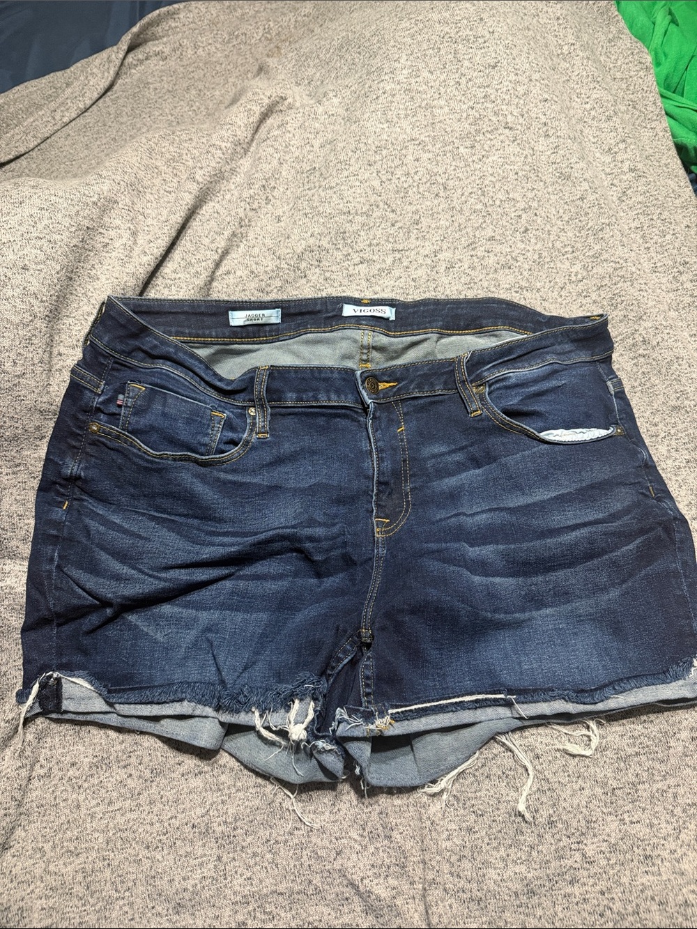 Vigoss Dark Blue Frayed Hem Denim Shorts
